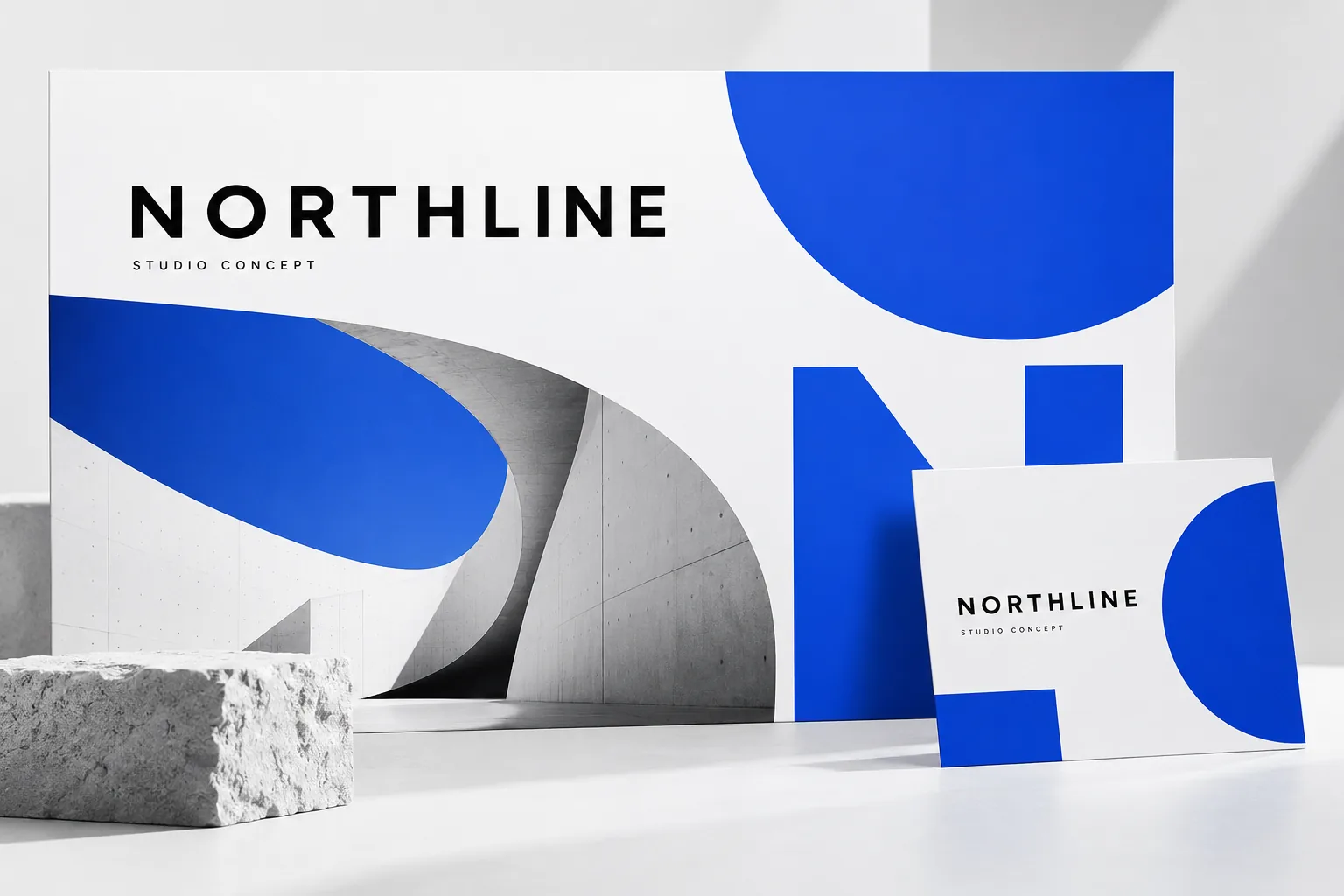 NORTHLINE studio concept featuring a bold cobalt and white campaign direction