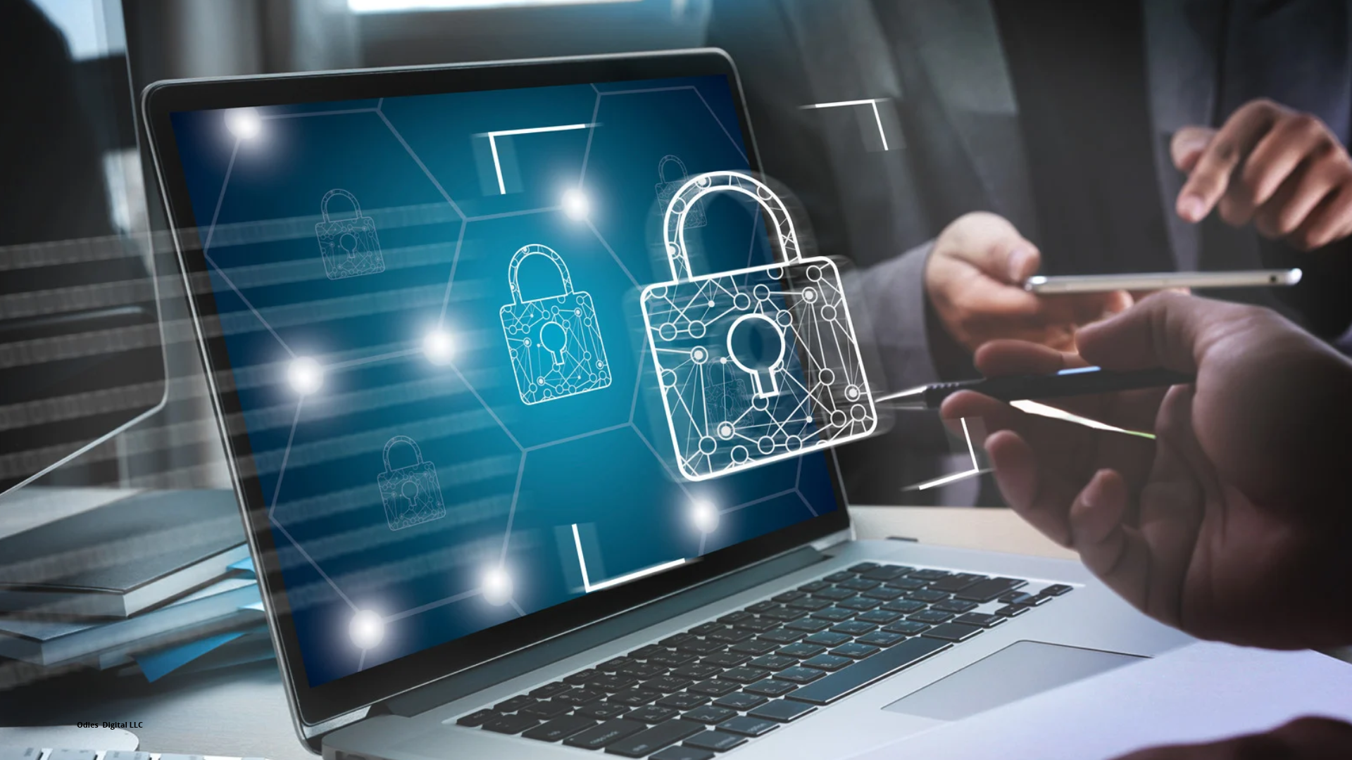 Laptop with digital padlock symbols illustrating website security and customer data protection