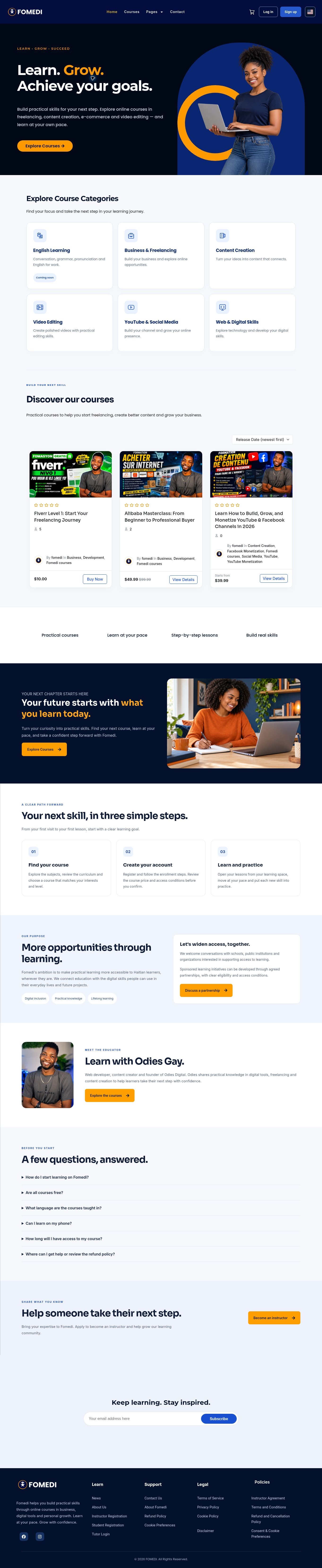 Full homepage of Fomedi, the online learning platform designed by Odies Digital for Fomedi Group