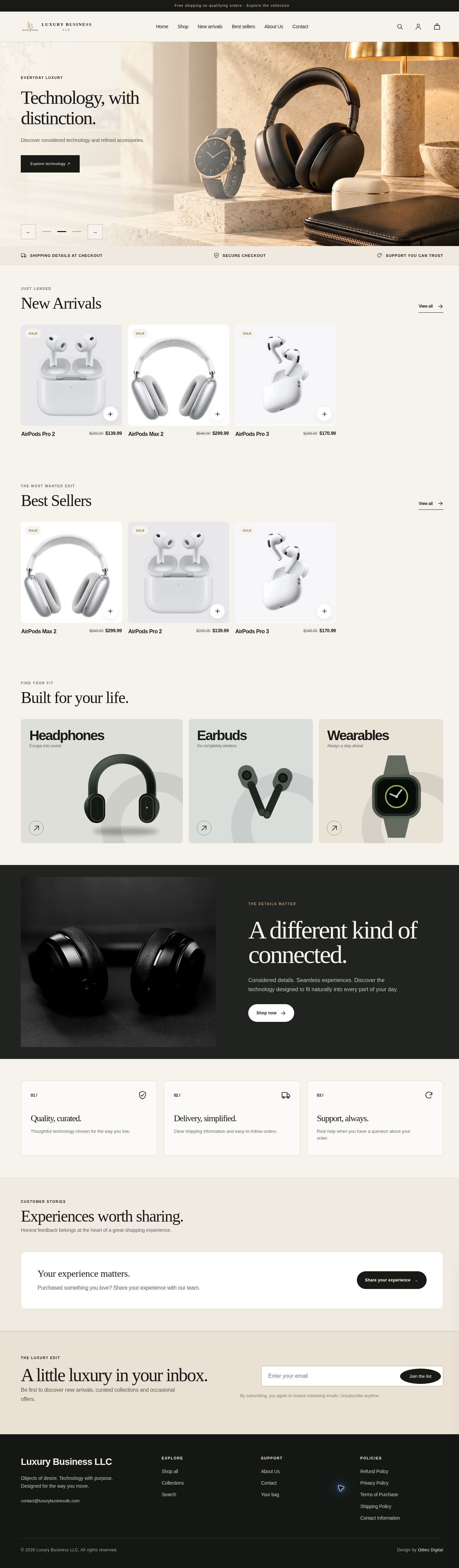 Full homepage of Luxury Business LLC, the Shopify store designed by Odies Digital for Franken Lebrun